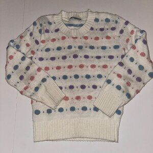 Vintage KNITWAVES Girls Knit Pullover Sweater pastel pattern on white Youth 8/10